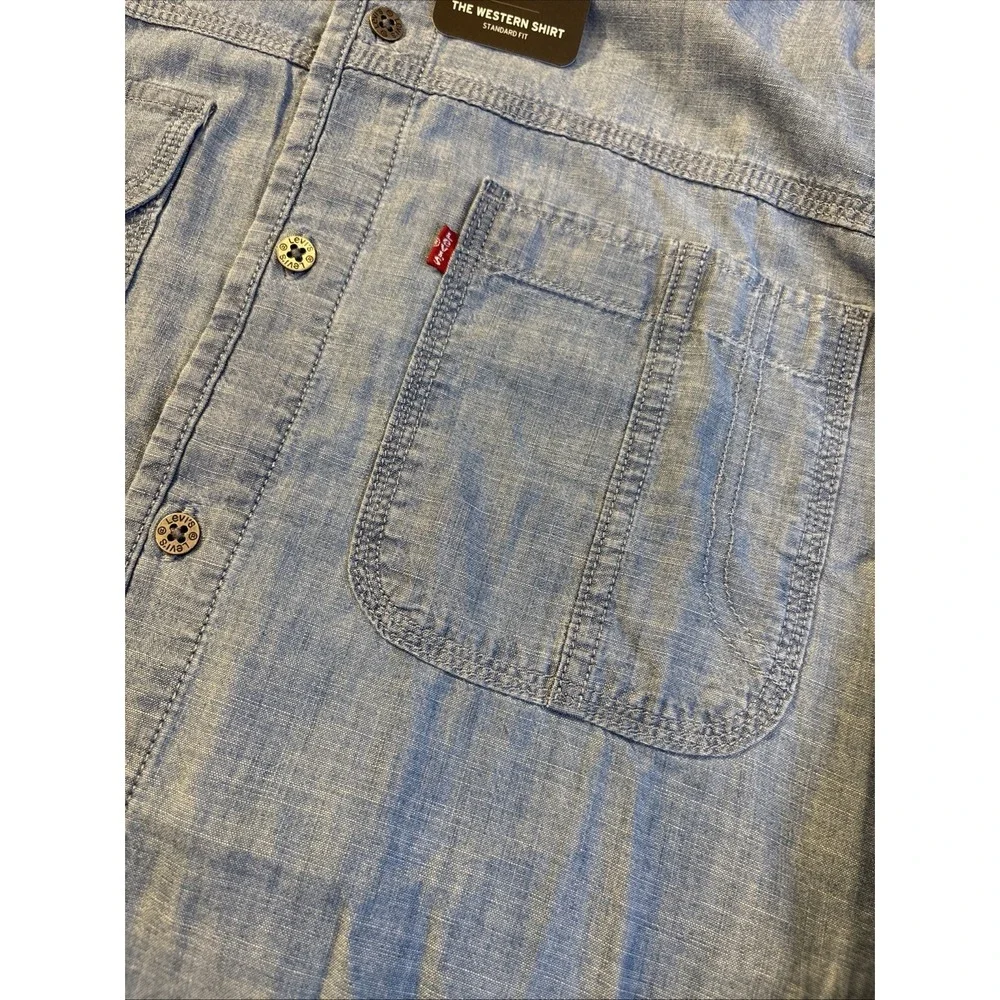 Levis Red Tab Western Chambray Work Shirt Carpenter Pockets Men's MEDRelaxed Fit